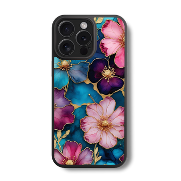 Teal & Pink Flower Glass Case