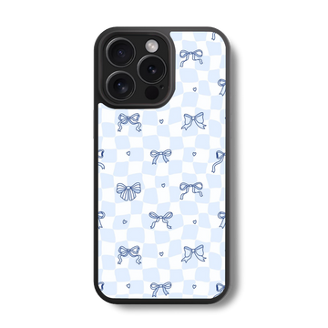 Baby Blue Checker Bow Glass Case