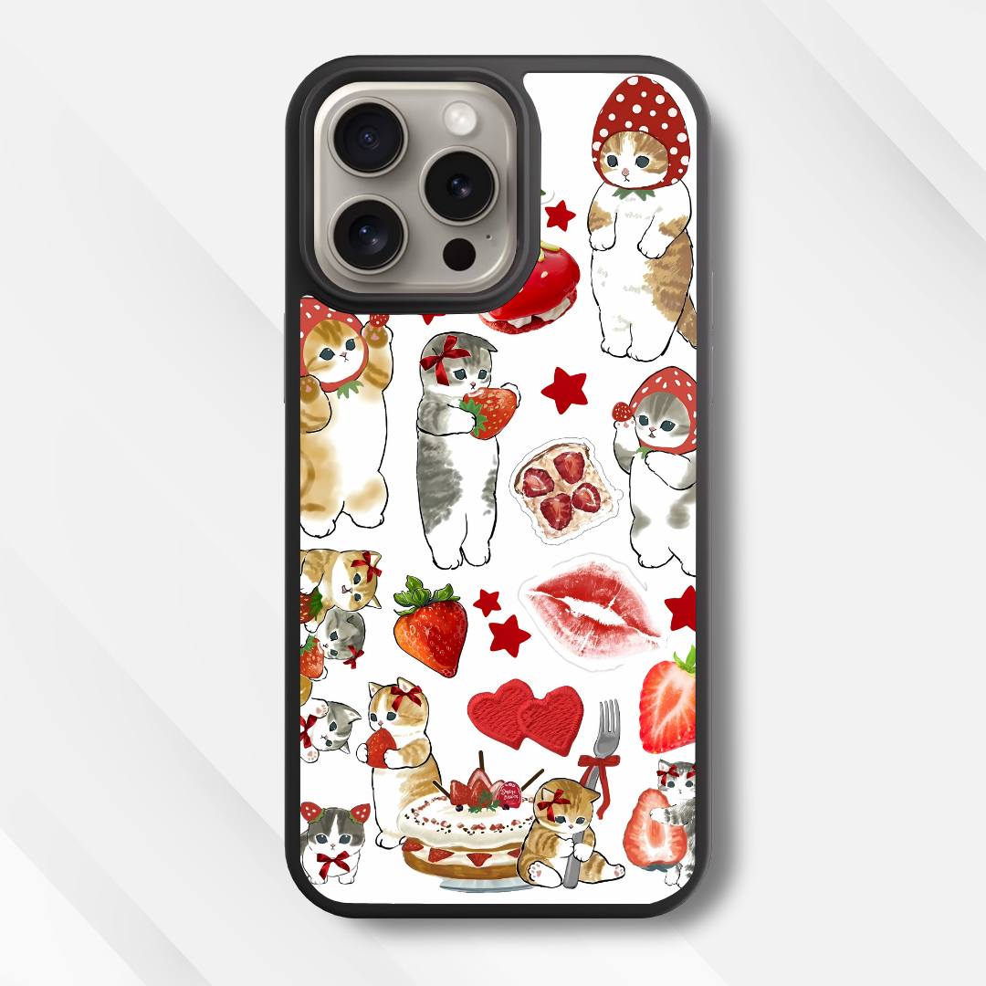 Strawberry Love Cats Glass Case