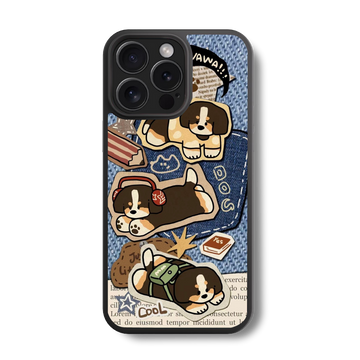 The Denim Dog Collage Glass Case