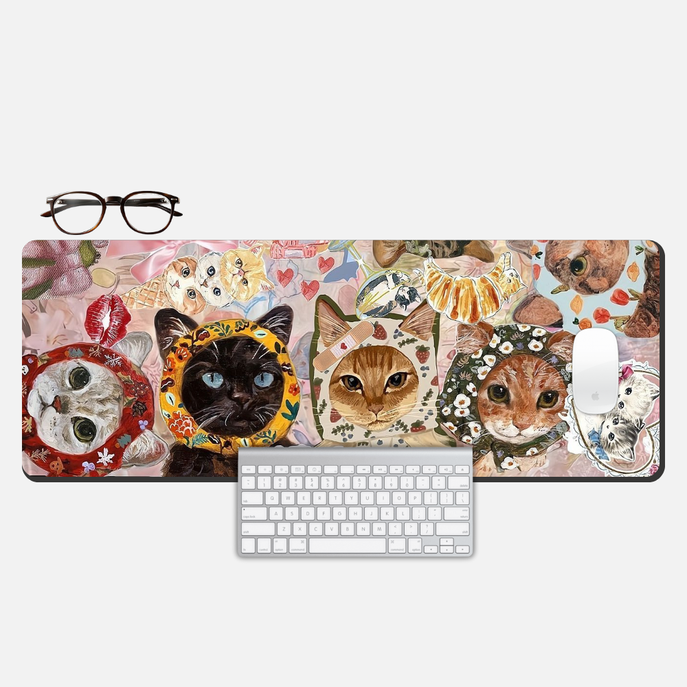 Babushka Cats Desk Mat and Gaming Mouse Pad