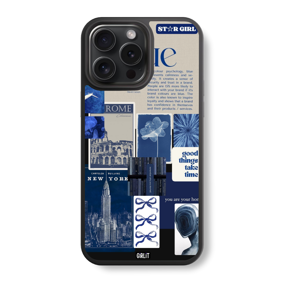 Blue Hues Collage Glass Case