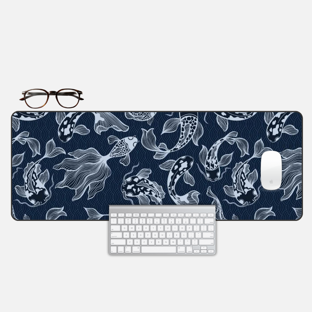 Indigo Koi Desk Mat and Gaming Mouse Pad