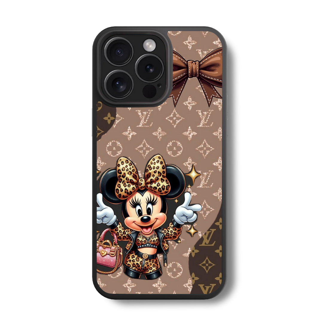 Leopard Bow Minnie Glass Case