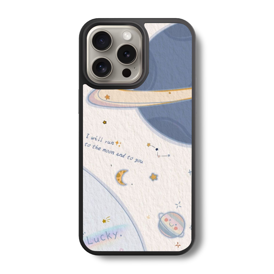 Pastel Moon & Planet Poem  Glass Case