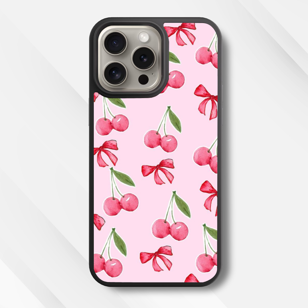 Pink & Red Cherry Bow Glass Case
