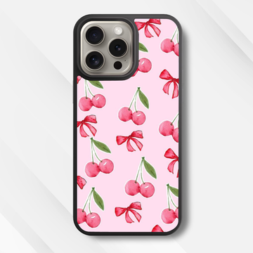 Pink & Red Cherry Bow Glass Case