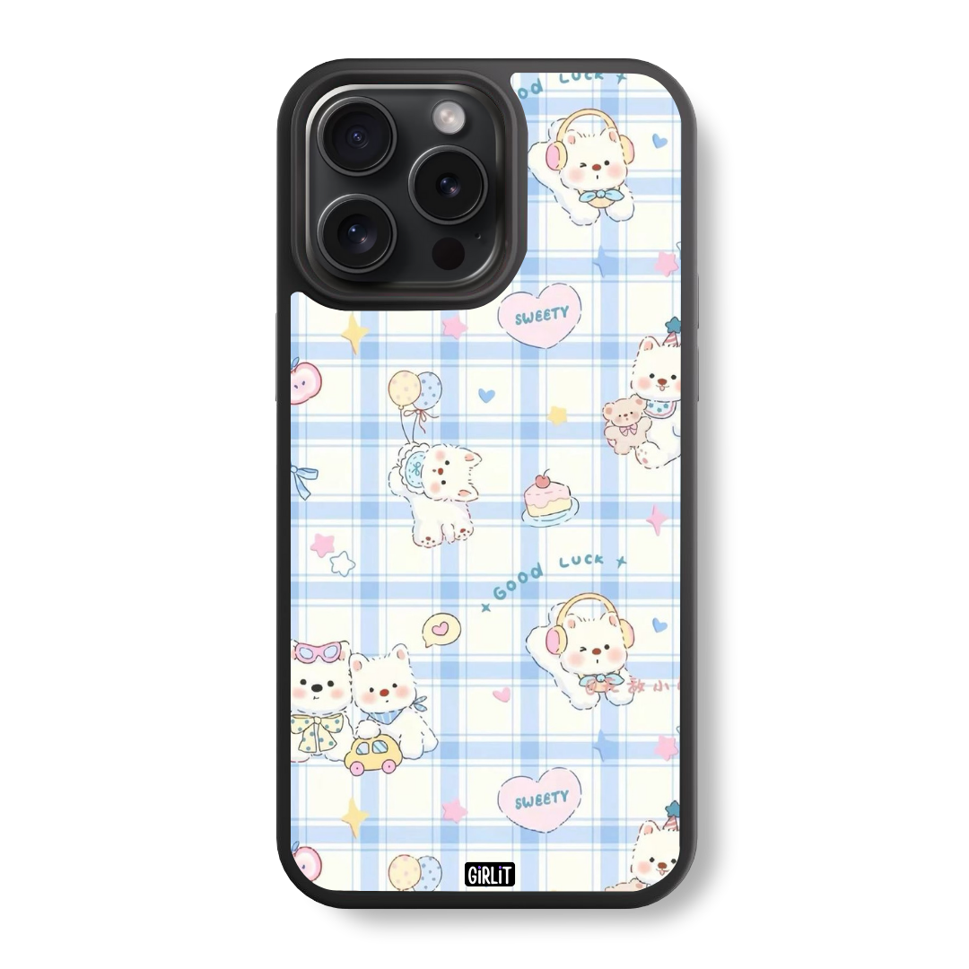 Floral Blue Plaid Glass Case