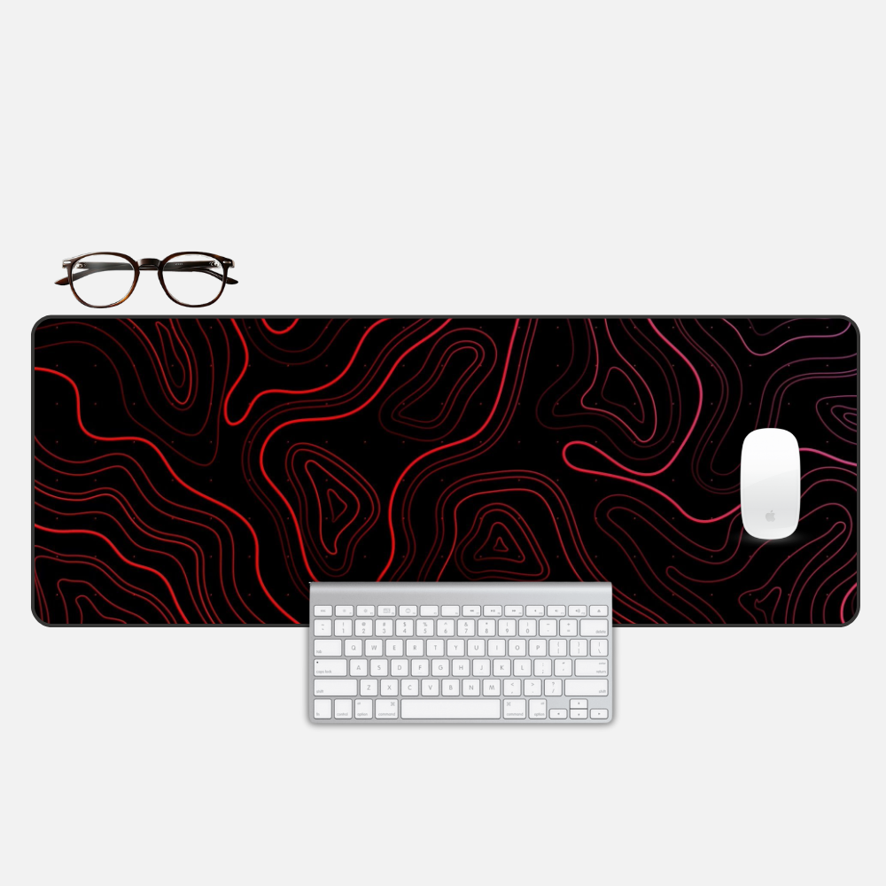 Abstract Red Topography Desk Mat and Gaming Mouse Pad