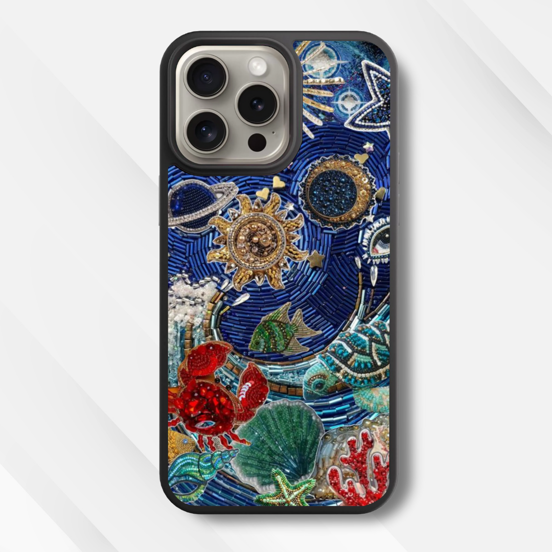 Blue Ocean Mosaic Collage Charm Glass Case