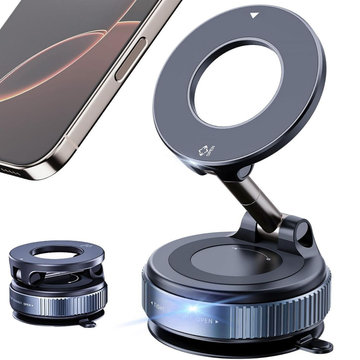 Upgraded Vacuum Suction Phone Holder | 360° Rotating Adjustable and Foldable Vacuum Magnetic Phone Holder with Strong Suction Cup for Car, Home & Travel | Car Mount Compatible with iPhone & Android