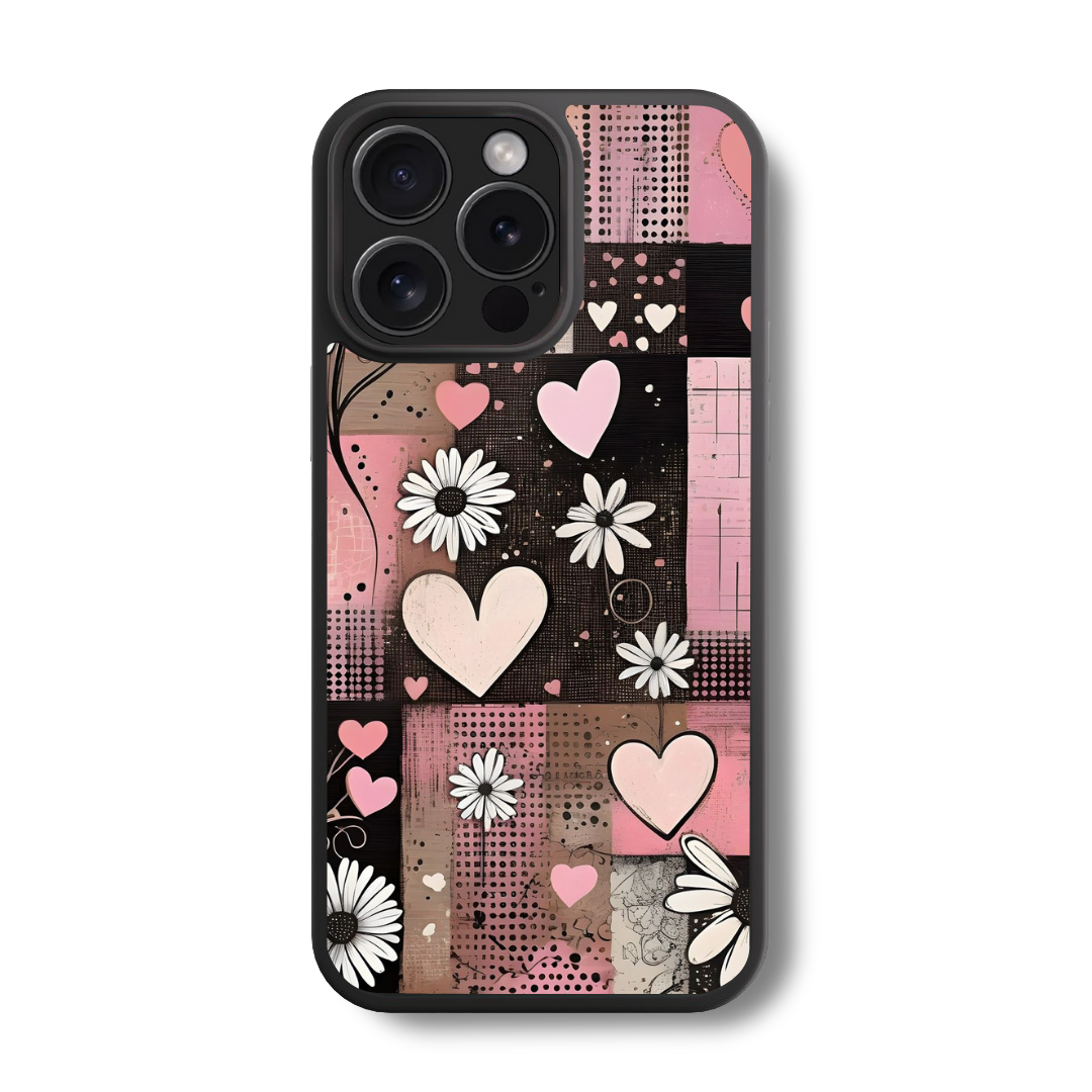 Daisies and Hearts Design Glass Case