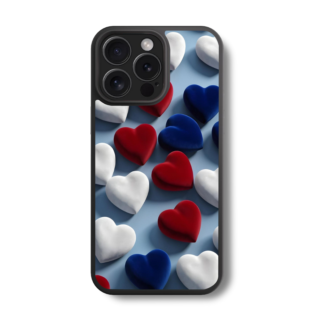Red, White & Blue Hearts Glass Case