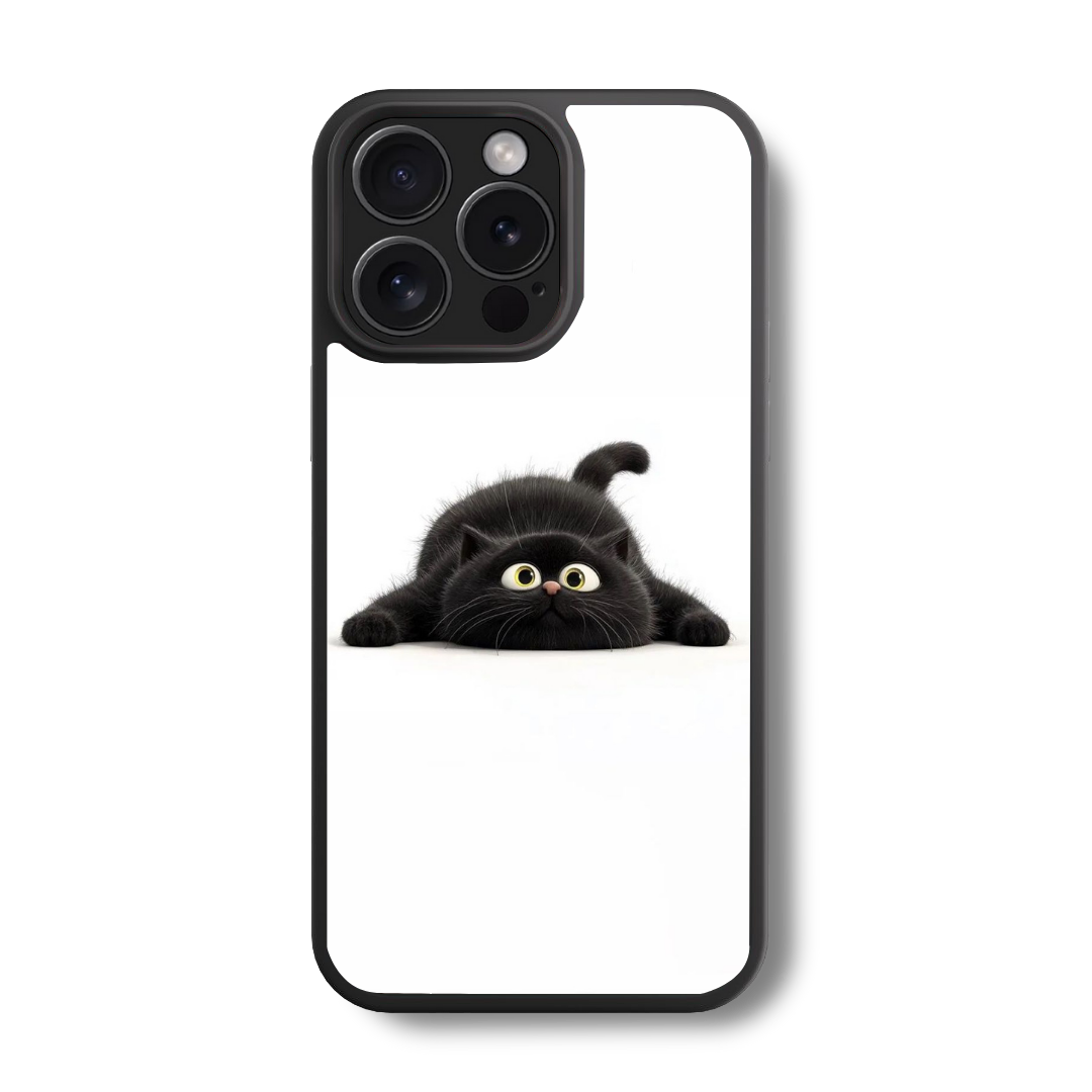 Fluffy Black Cat Glass Case