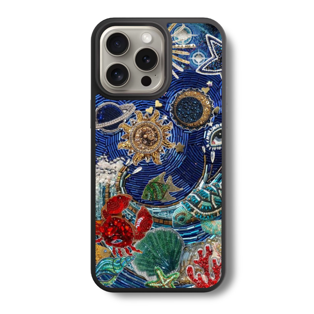 Blue Ocean Mosaic Collage Charm Glass Case