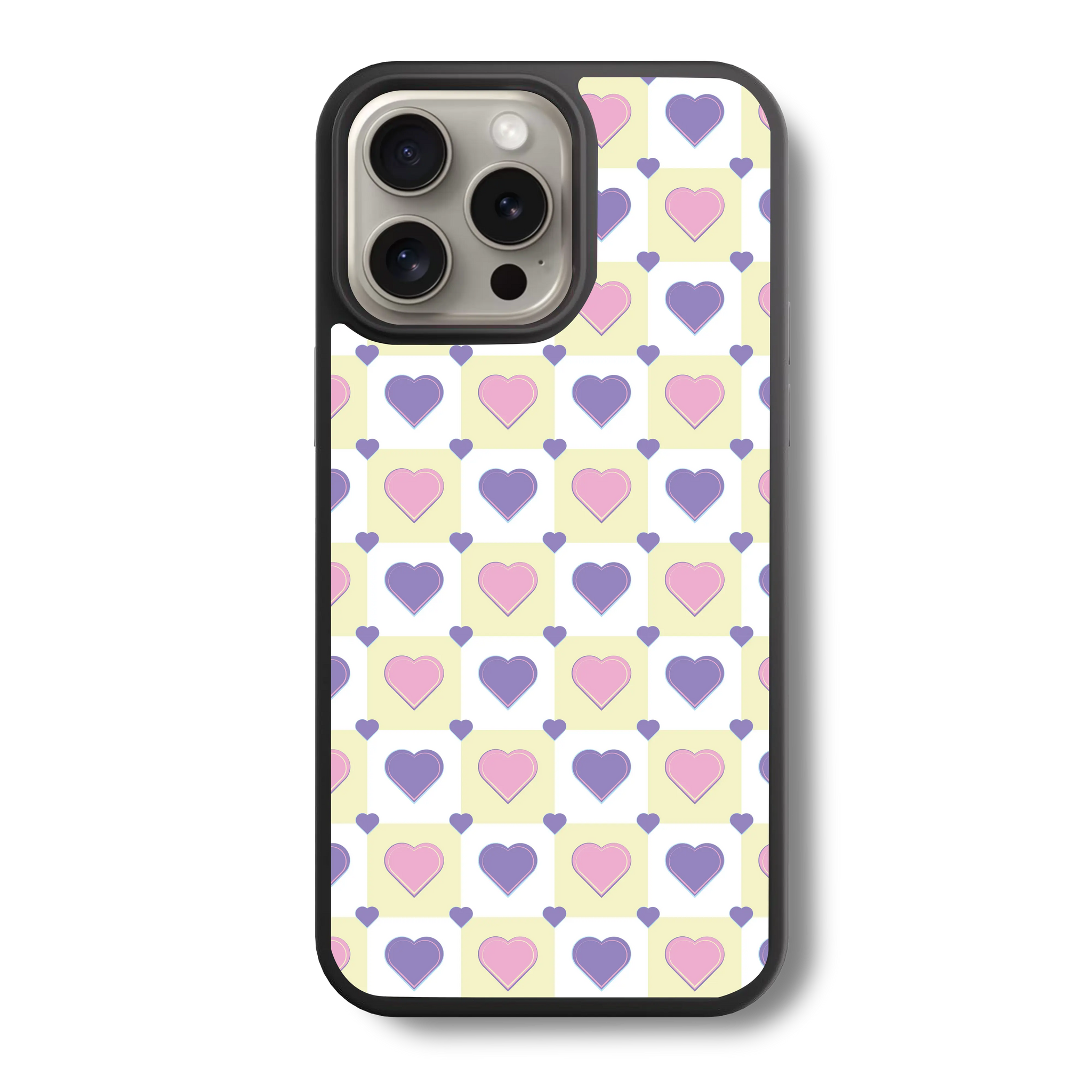 Checkered Colourful Heart Glass Case